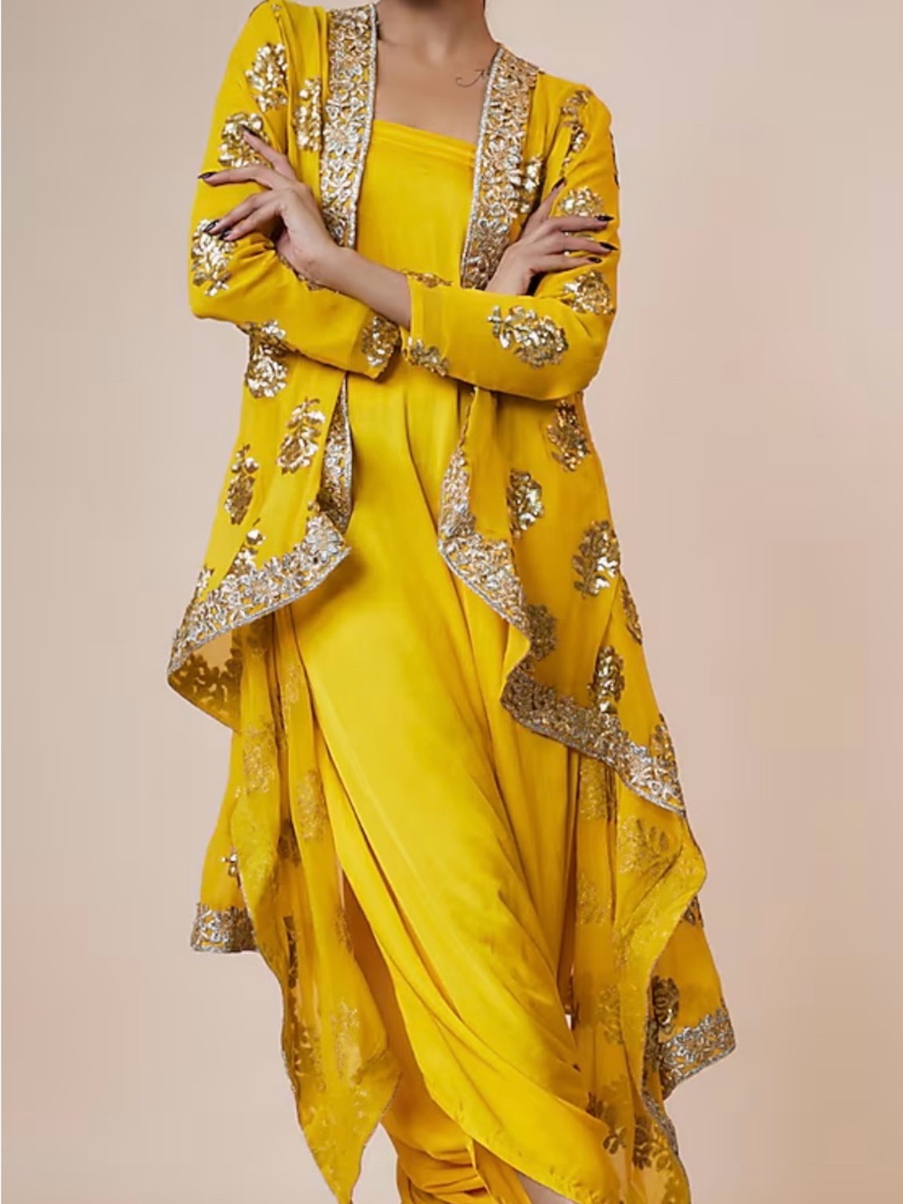 Yellow Embellished Draped Women’s Dress